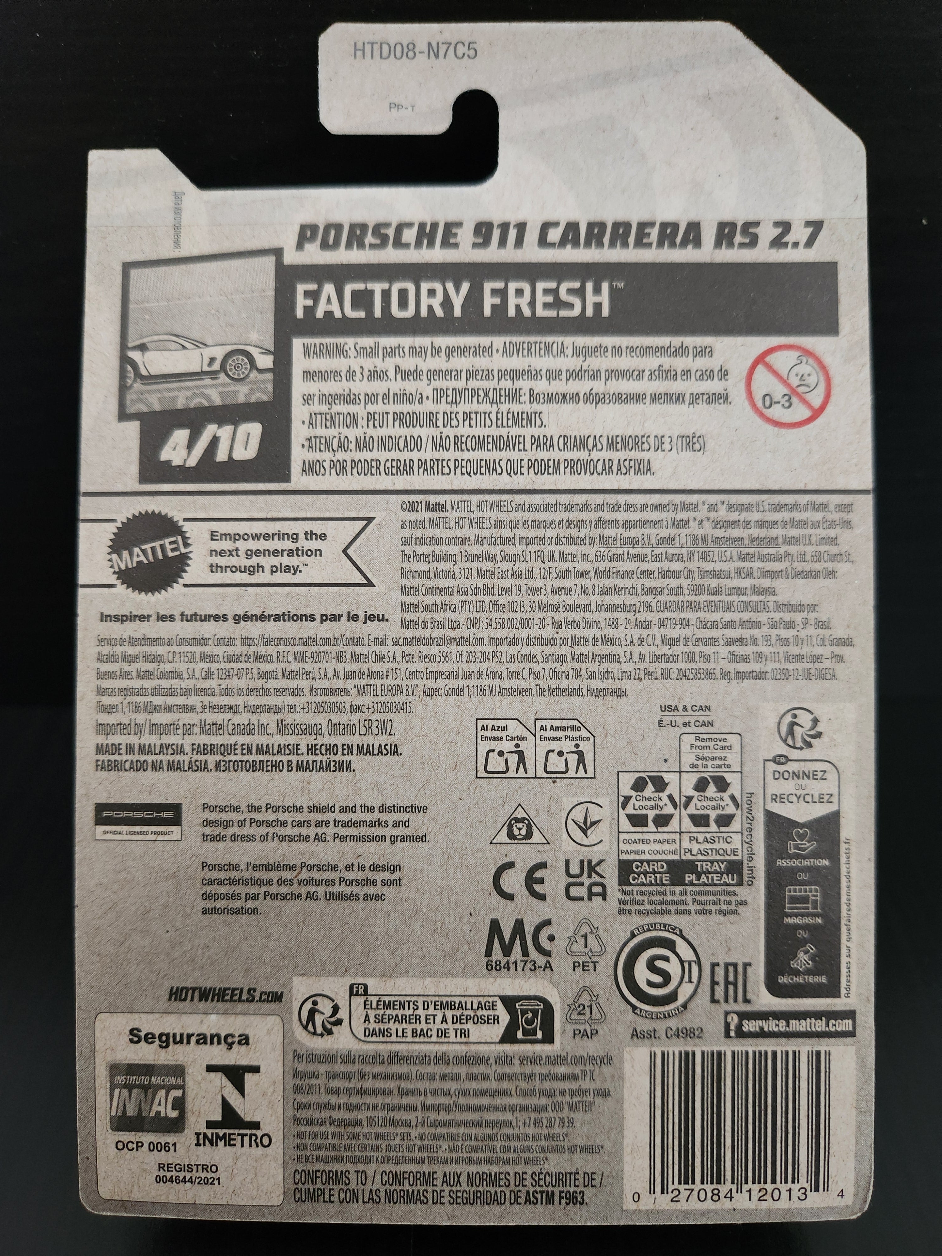 Hotwheels porshe 911 Carrera RS 2.7