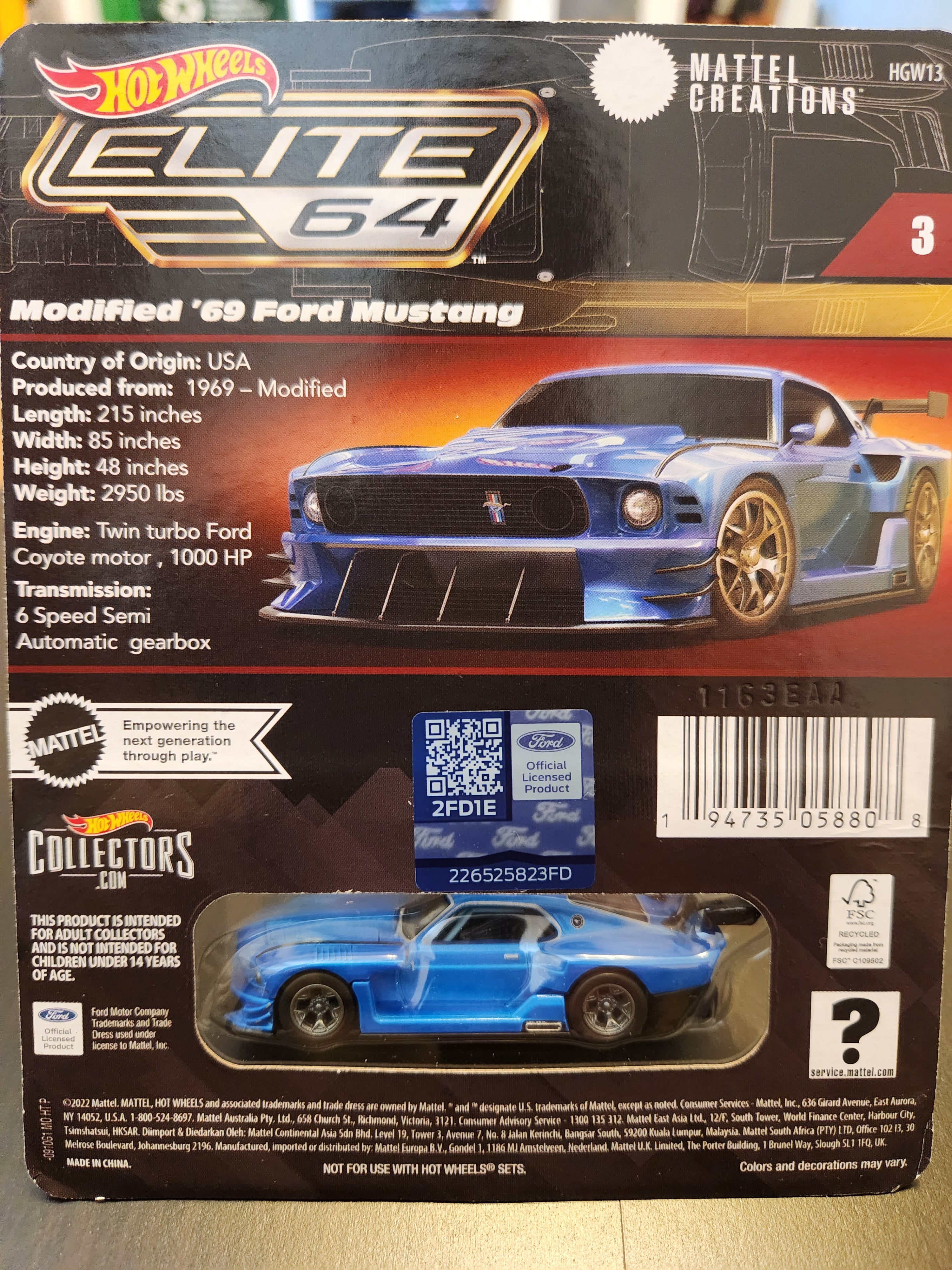 Hot Wheels Elite 64 Series Modified ’69 Ford Mustang