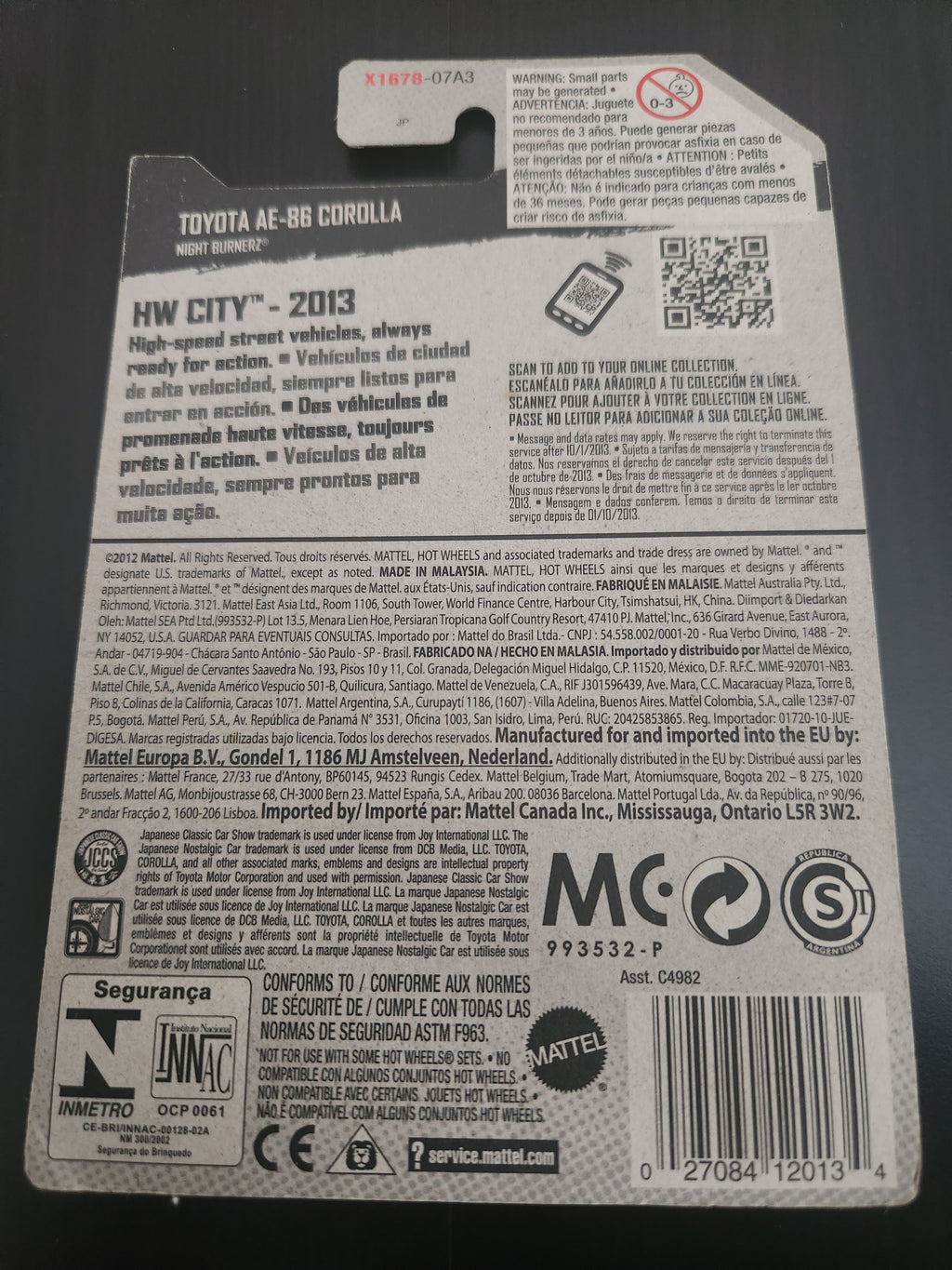 Hotwheels 2013 Toyota AE-86 Corrolla