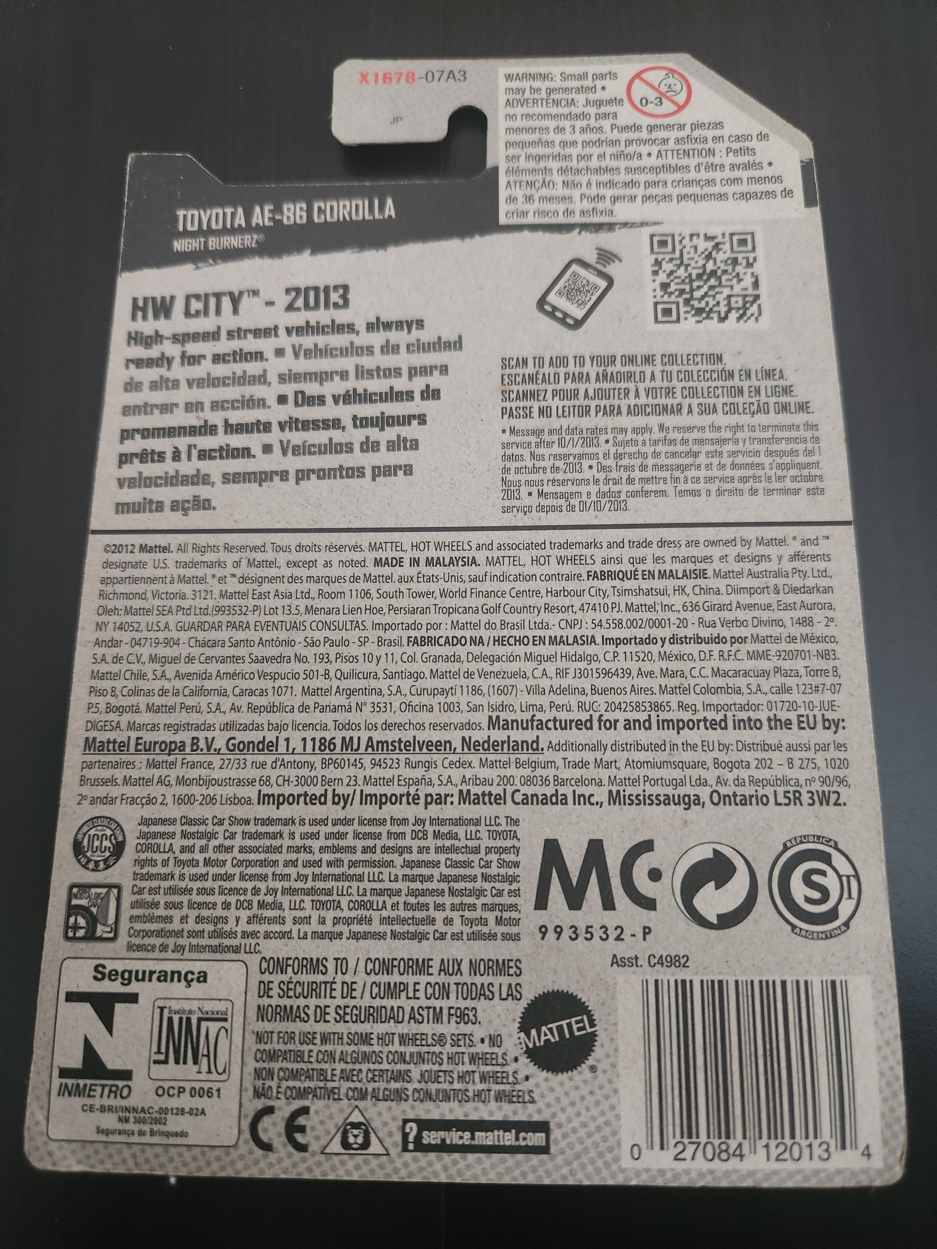 Hotwheels 2013 Toyota AE-86 Corrolla